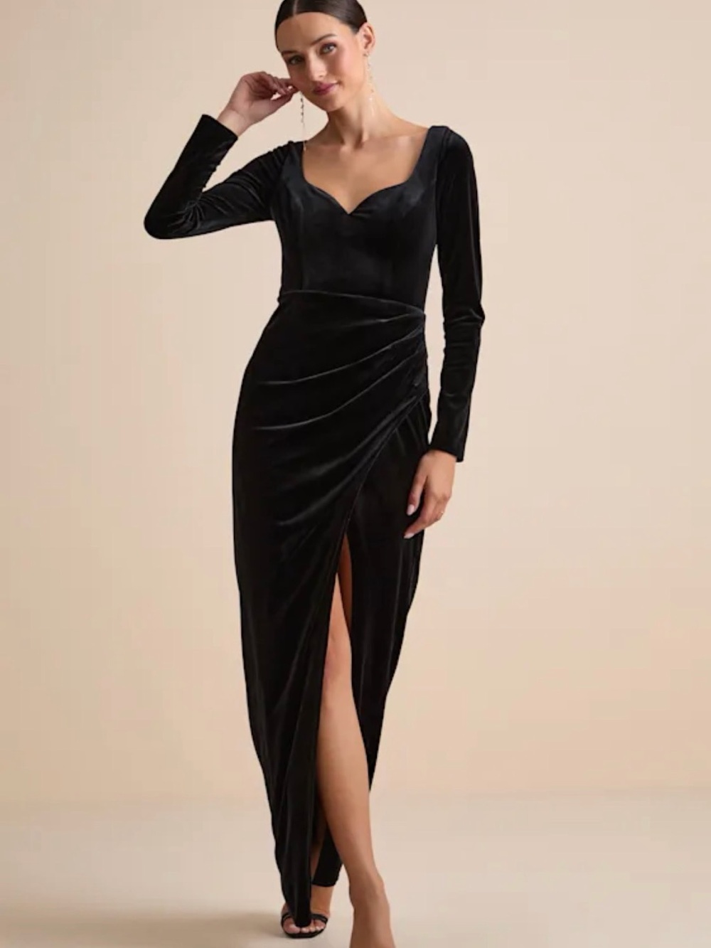 Forever Sensational Black Velvet Long Sleeve Maxi Dress-M